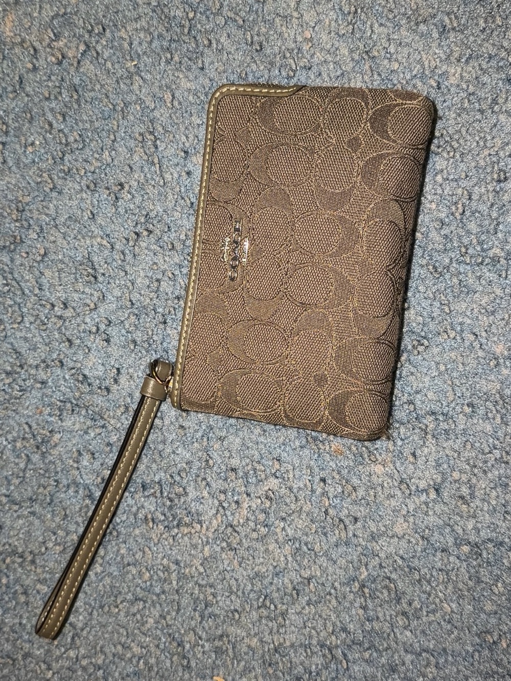 Coach Brown Signature Canvas Wristlet with Leather Strap